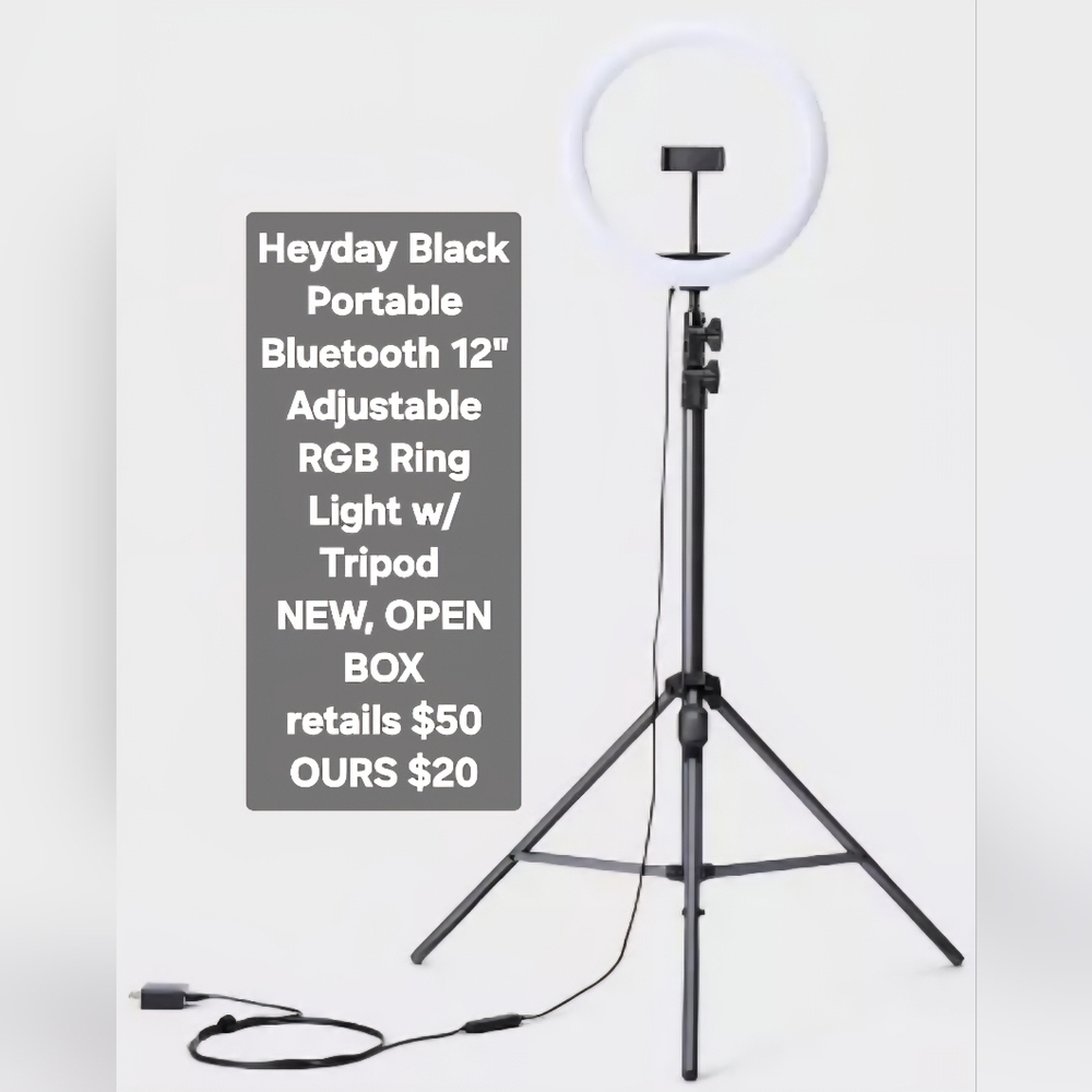 Heyday Black Portable Bluetooth 12" Adjustable RGB Ring Light w/ Tripod
